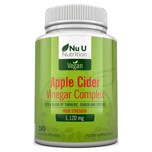 خل التفاح 1120 مجم مع الكركم، الكايين، والزنجبيل 180 كبسولة - Nu U Apple Cider Vinegar Complex 1120 mg Capsules 180's