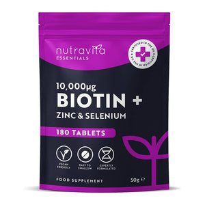بيوتين 10000 ميكج مع زنك وسيلينيوم 180 قرص - Nutravita Biotin 10000 mcg With Zinc and Selenium 180 Tablets