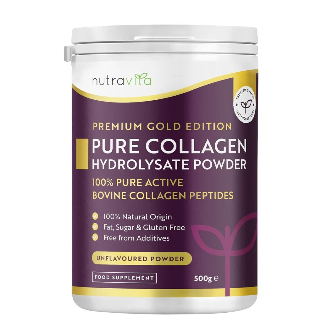 كولاجين بقري نقي بودرة 500 جرام - Nutravita Premium Gold Edition Pure Collagen Hydrolysate Powder 500gm