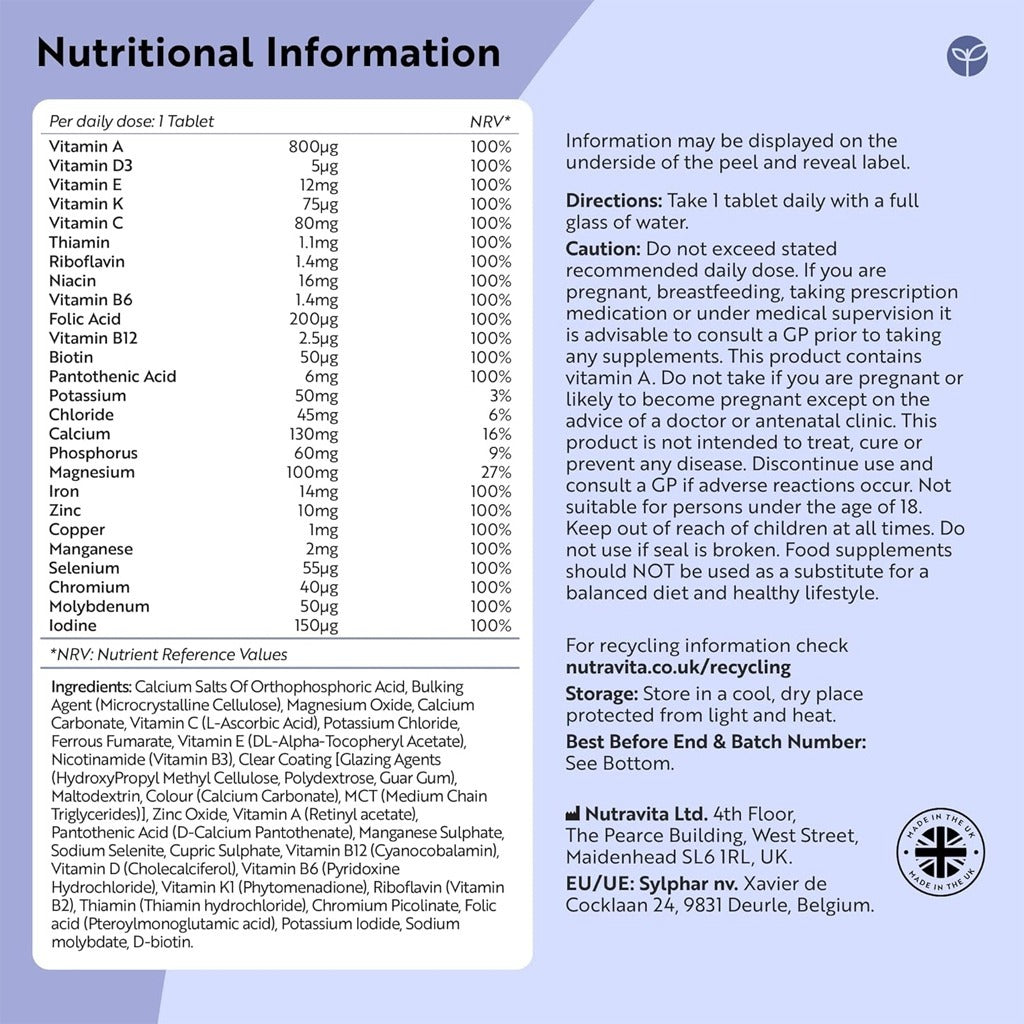 Nutravita Multivitamins &amp; Minerals Vegan Tablets 365's