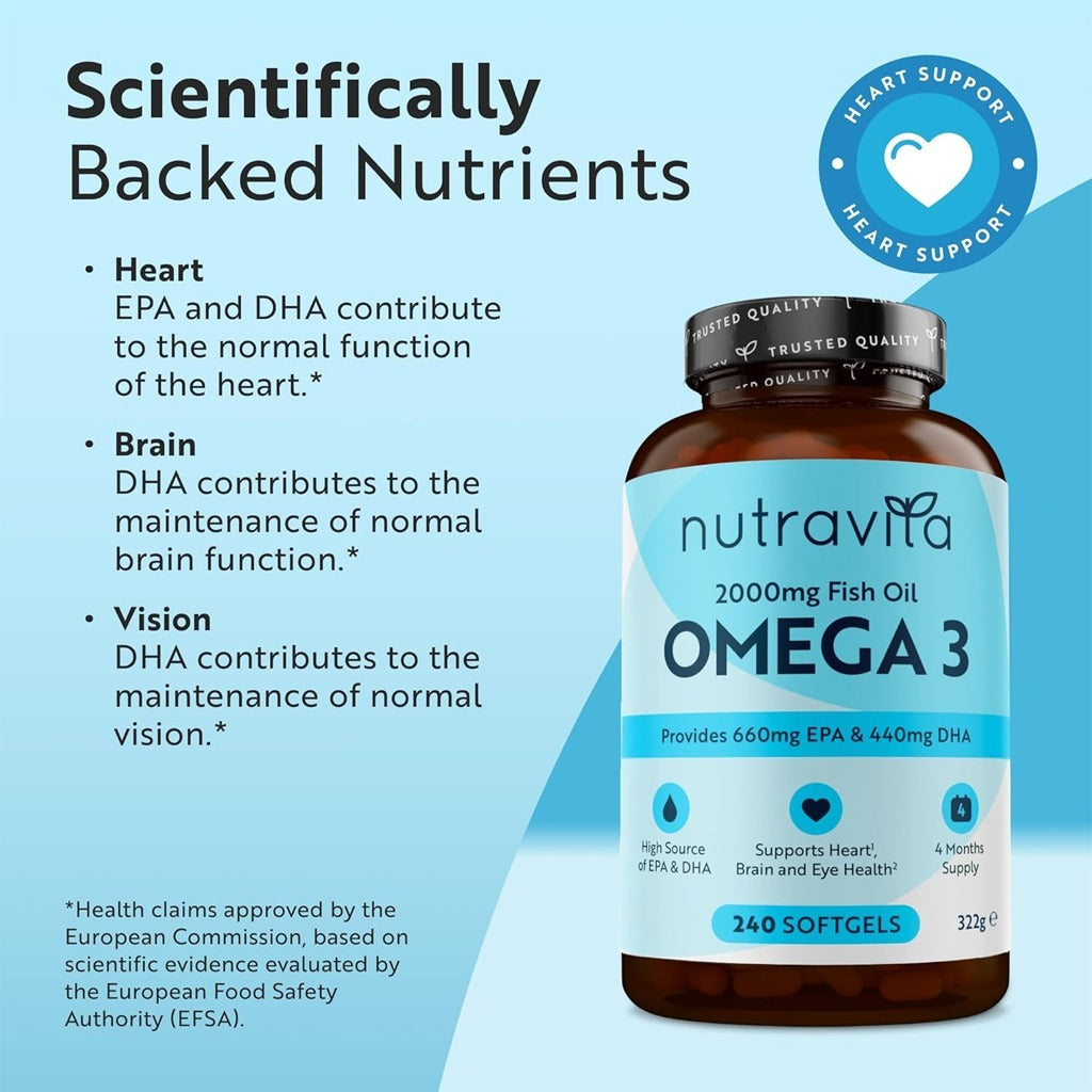 Omega 3 Fish Oil 2000 mg 240 Capsules - Nutravita Omega 3 Fish Oil 2000 mg Softgels 240's 