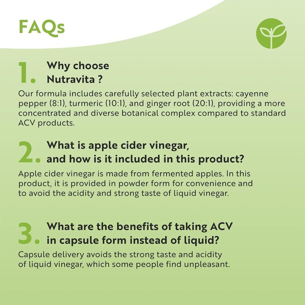 خل التفاح مع خلاصة الزنجبيل والكركم 180 كبسولة - Nutravita Apple Cider Vinegar Complex 180 Capsules