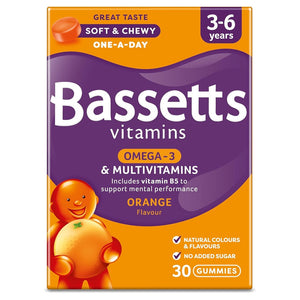 باسيتس أوميجا 3 مع فيتامينات للأطفال 3-6 سنوات 30 باستيليا مضغ - Bassetts Vitamins Omega 3 & Multivitamins 3-6 Years Pastilles 30's