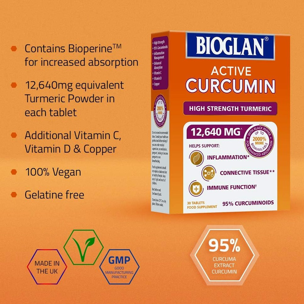 بيوجلان أقراص الكركمين النشط 12,640 ملج 30 قرص - Bioglan Active Curcumin 12,640mg 30 Tablets
