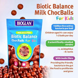 بيوجلان بيوتيك بالانس كرات الشوكولاتة بالحليب للأطفال 30 قطعة - Bioglan Biotic Balance Milk ChocBalls For Kids 30 ChocBalls