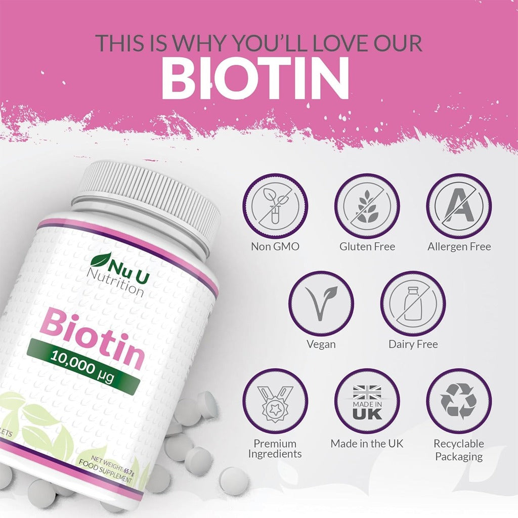 بيوتين 10000 365 قرص - Nu U Biotin 10000mcg 365 Tablets