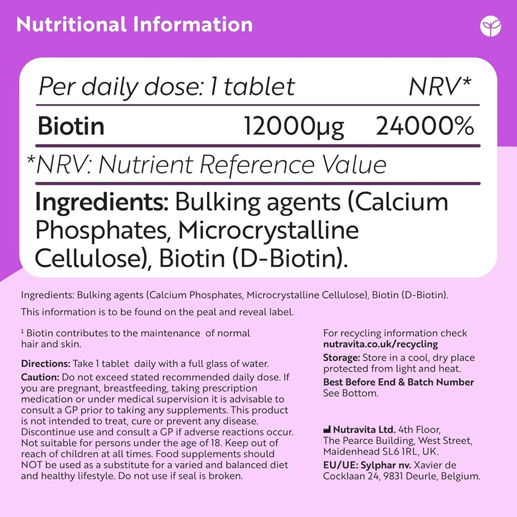 بيوتين 12000 ميكج 400 قرص - Nutravita Biotin 12000mcg 400 Tablets