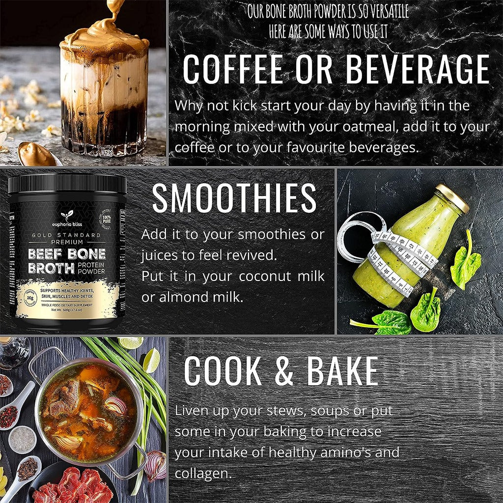 بروتين مرق عظام اللحم البقري باودر 400 مجم - حلال  - Euphoria Bliss Beef Bone Broth Powder 400g
