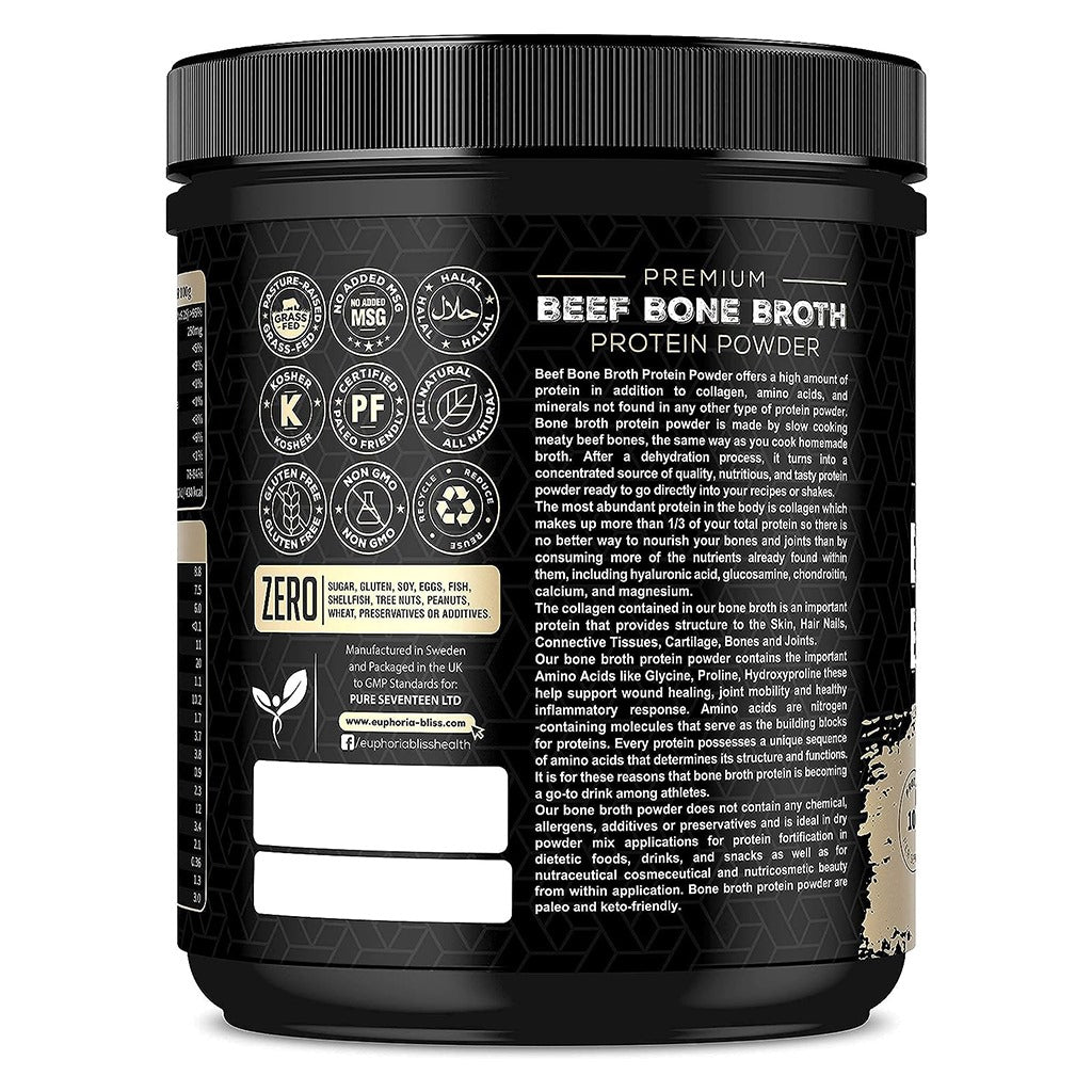 بروتين مرق عظام اللحم البقري باودر 400 مجم - حلال  - Euphoria Bliss Beef Bone Broth Powder 400g