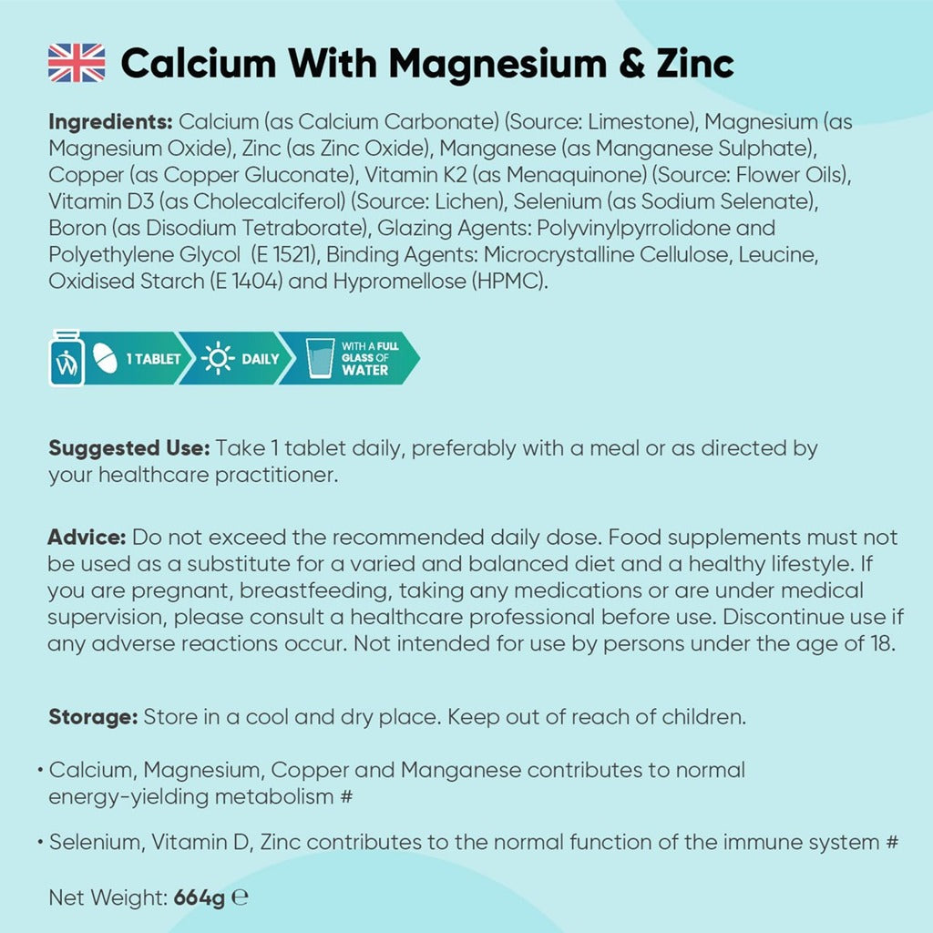 كالسيوم، مغنسيوم، زنك مع فيتامين د 400 قرص - WeightWorld Calcium, Magnesium & Zinc With Vit.D3 400 Tablets