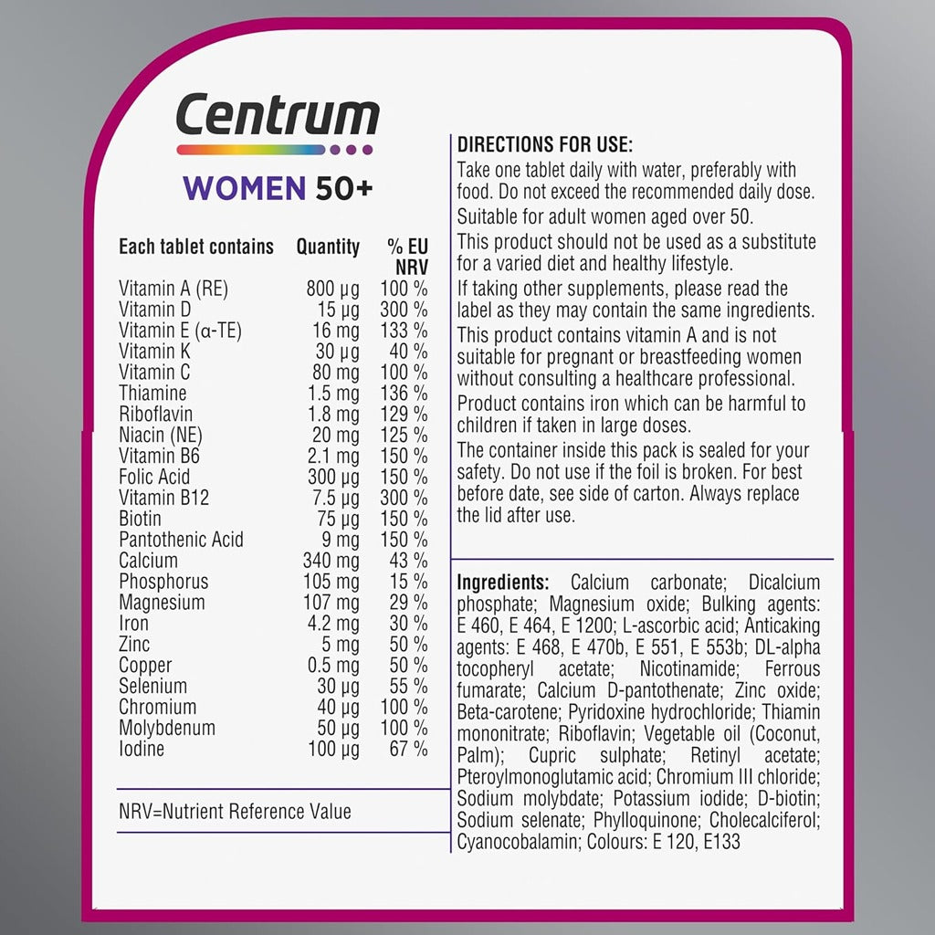 سنتروم فيتامينات للسيدات فوق الخمسين 30 قرص - Centrum Women 50+ 30 Tablets