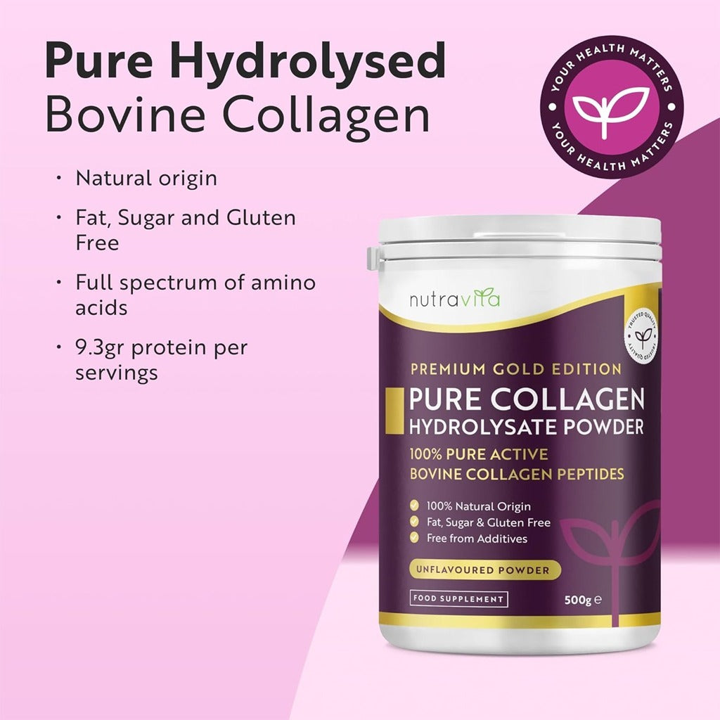 كولاجين بقري نقي بودرة 500 جرام - Nutravita Premium Gold Edition Pure Collagen Hydrolysate Powder 500gm