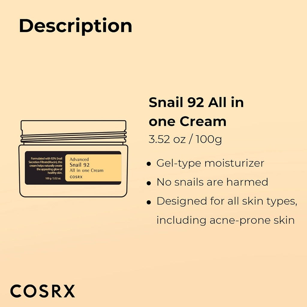 كوسركس كريم الحلزون 92 المتطور 100 جرام - COSRX Advanced Snail 92 All in one Cream 100g