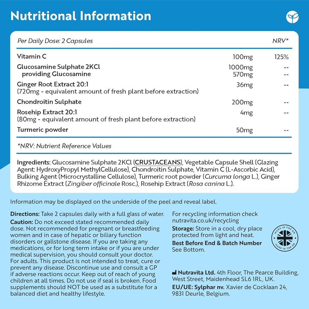 مركب جلوكوزامين مع كوندرويتين 180 كبسولة - Nutravita Glucosamine & Chondroitin Complex 180 Capsules
