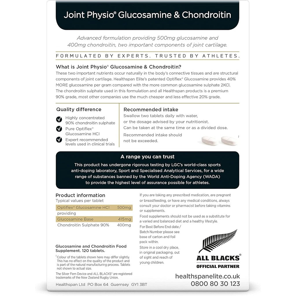 هيلثسبان أقراص جلوكوزامين وكوندرويتين 120 قرص - Healthspan Elite Joint Physio Glucosamine & Chondroitin 120 Tablets