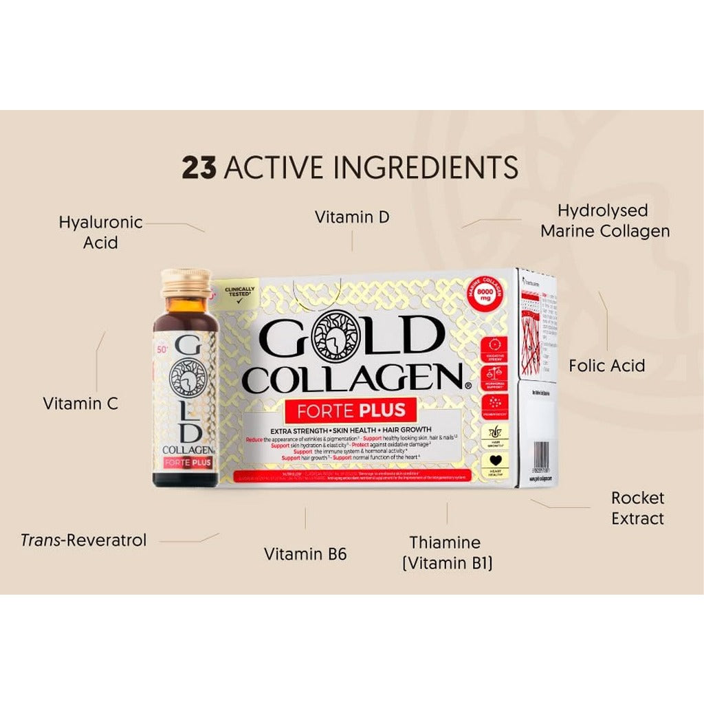 جولد كولاجين فورت بلس شراب كولاجين بحري للبشرة فوق الخمسين 10 امبولات - Gold Collagen Forte Plus 10*50ml