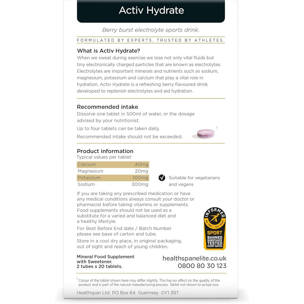 هيلثسبان أكتيف هيدرات 40 قرص فوار - Healthspan Elite Activ Hydrate Effervescent 40 Tablets