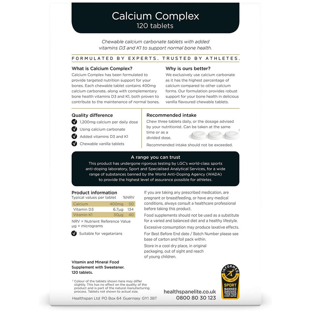 هيلثسبان مركب الكالسيوم 120 قرص مضغ - Healthspan Elite Calcium Complex Chewable 120 Tablets