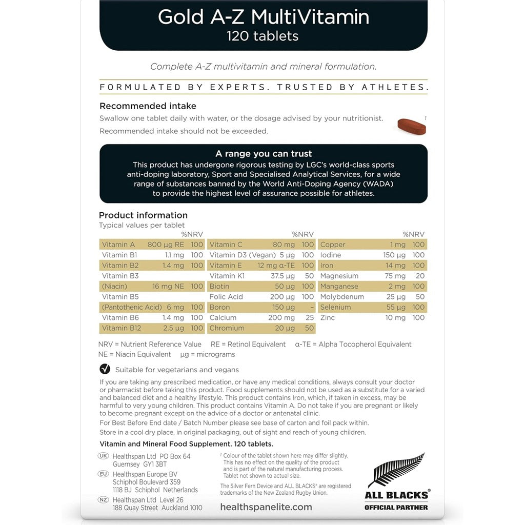 هيلثسبان فيتامينات ومعادن متعددة 120 قرص - Healthspan Elite Gold A-Z Multivitamin and Mineral 120 Tablets