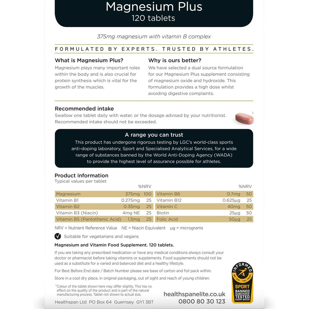 هيلثسبان مغنيسيوم بلس 375 ملج 120 قرص - Healthspan Elite Magnesium Plus 375mg 120 Tablets