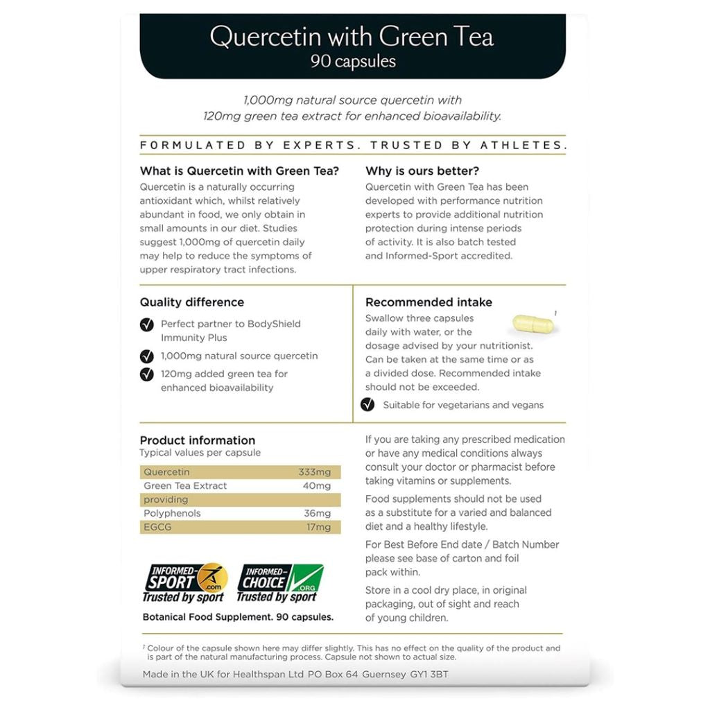 هيلثسبان كيرسيتين مع الشاي الأخضر 90 كبسولة - Healthspan Elite Quercetin with Green Tea 90 Capsules