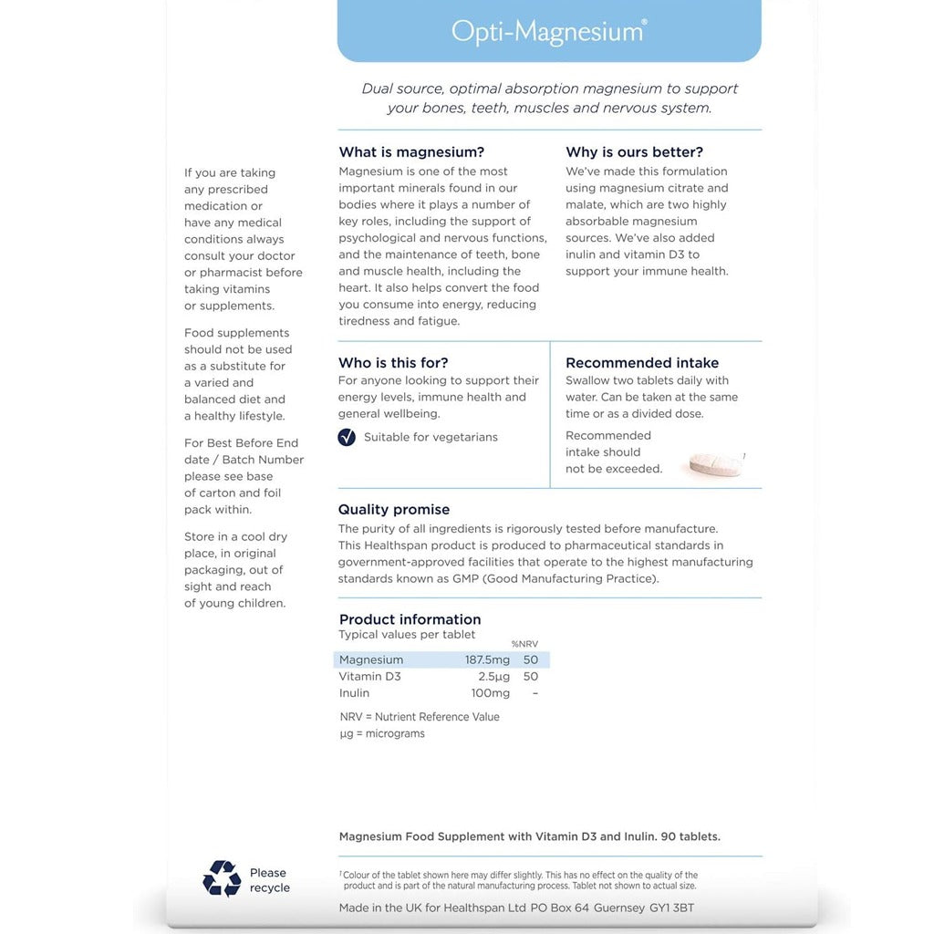 هيلثسبان مغنيسيوم 90 قرص - Healthspan Opti-Magnesium 90 Tablets