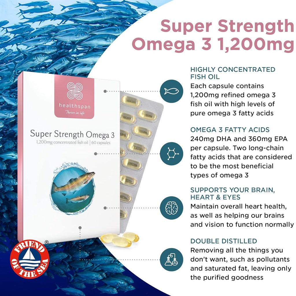 هيلثسبان أوميجا-3 1200 ملج 120 كبسولة - Healthspan Super Strength Omega-3 1200mg 120 Capsules