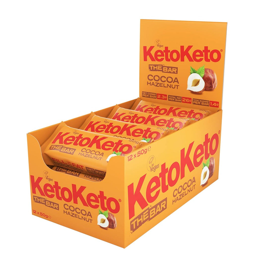 كيتو كيتو سناك بار نباتي بديل الوجبات بطعم الشيكولاتة والبندق 50 جرام 12 قطعة- Keto Keto Choc Hazelnut Snack Bars 50g 12 Bars
