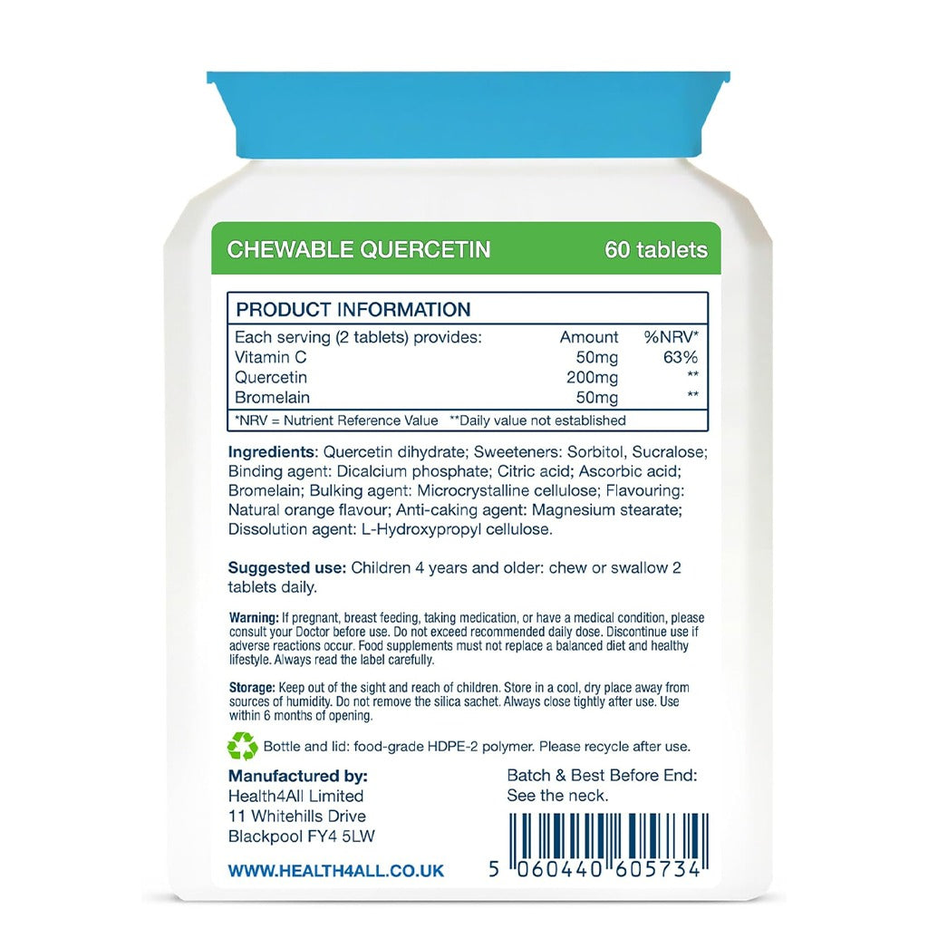 كيرسيتين مع البروميلين وفيتامين سي للاطفال 60 قرص مضغ - Health4All Kids Quercetin with Bromelain and Vitamin C 60 Chewable Tablets