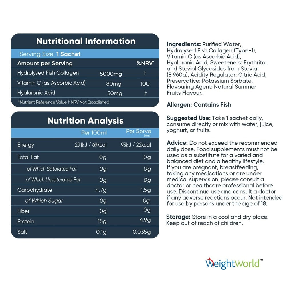 Marine Collagen Drink 5000 mg 15 Sachets - Weight World Advanced Marine Collagen Drink 15's