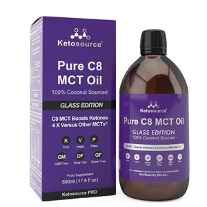 زيت ام سي تي 100% من جوز الهند لنظام الكيتو من كيتوسورس 500 مل - عبوة زجاجية - Ketosource Pure C8 MCT Oil 100% Coconut 500 ml (Glass Edition)