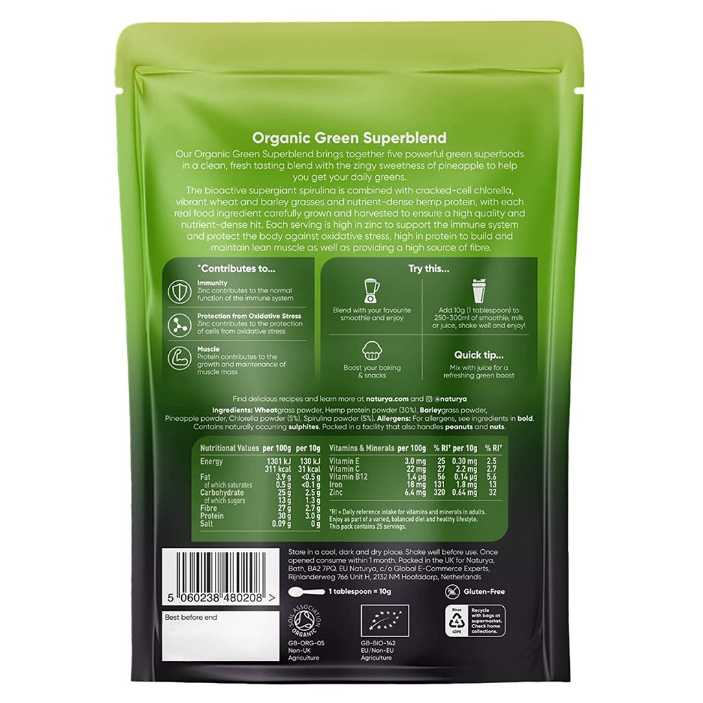 Organic Super Green Powder 250g - Naturya Organic Green Superblend 250g 