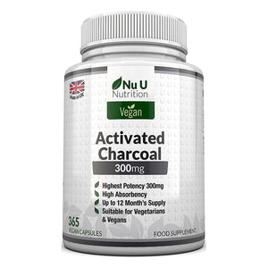 كبسولات الفحم النشط 300 ملج 365 كبسولة نباتية - Nu U Activated Charcoal 300 mg 365 Vegan Capsules