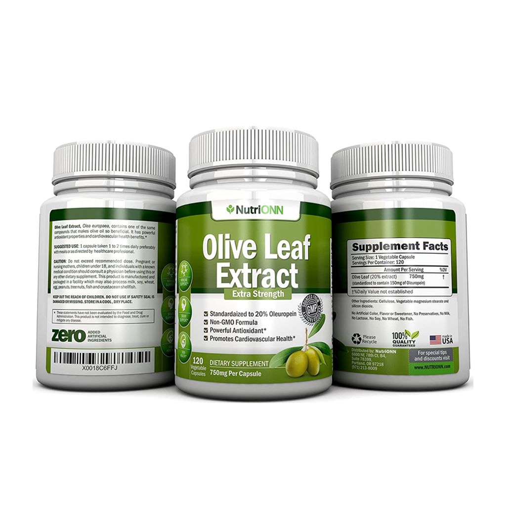 خلاصة أوراق الزيتون 750 ملج 120 كبسولة - NutriONN Olive Leaf Extract 750 mg 120 Capsules