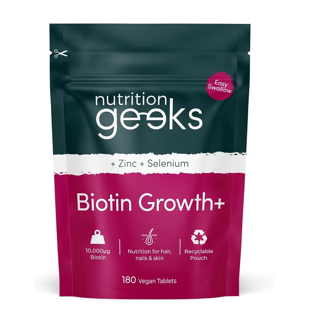 بيوتين 10,000 مكجم 180قرص - Nutrition Geeks Biotin Growth 10,000mcg 180 Tablets