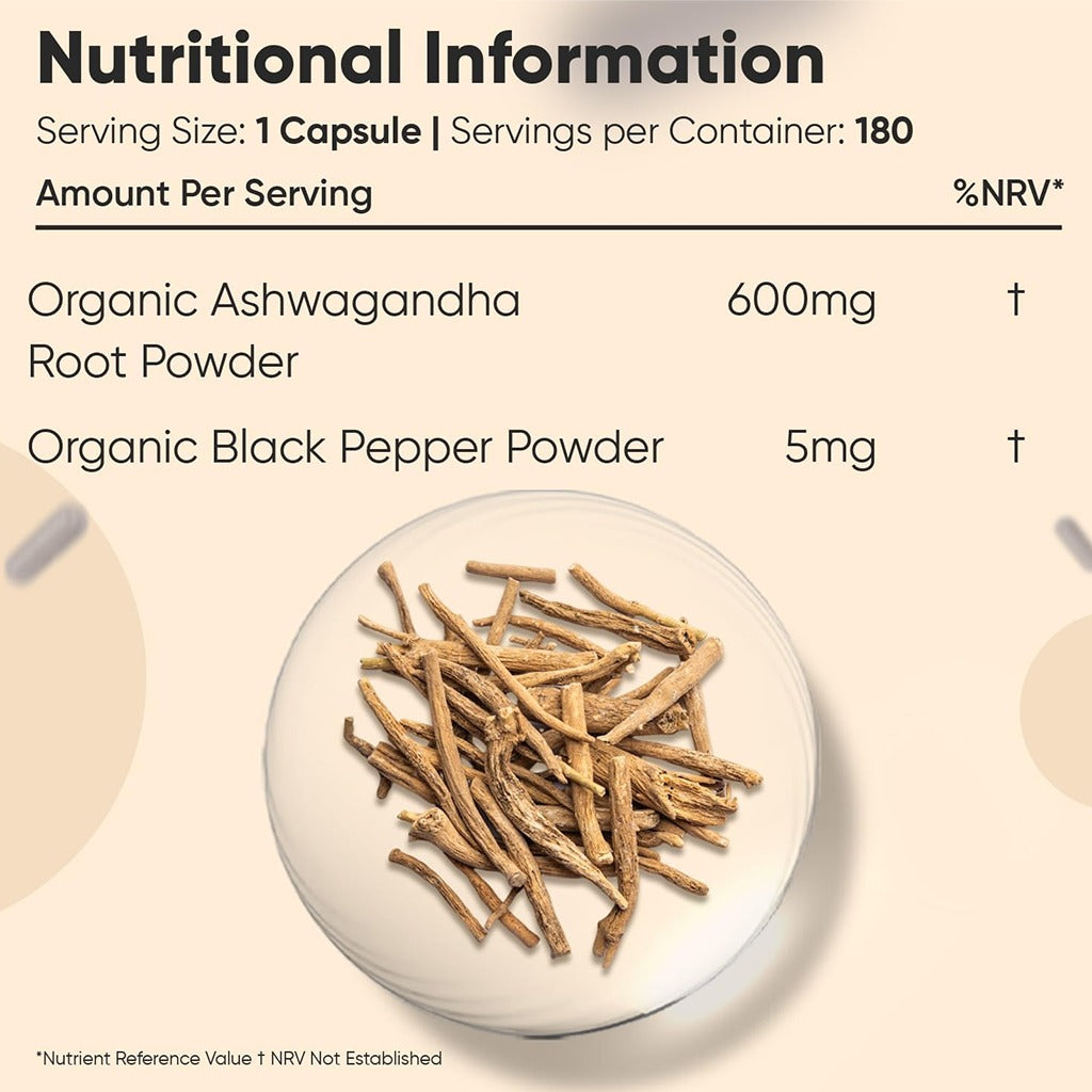 كبسولات الأشواجاندا العضوية 600 ملج 180 كبسولة - WeightWorld Organic Ashwagandha 600mg 180 Capsules
