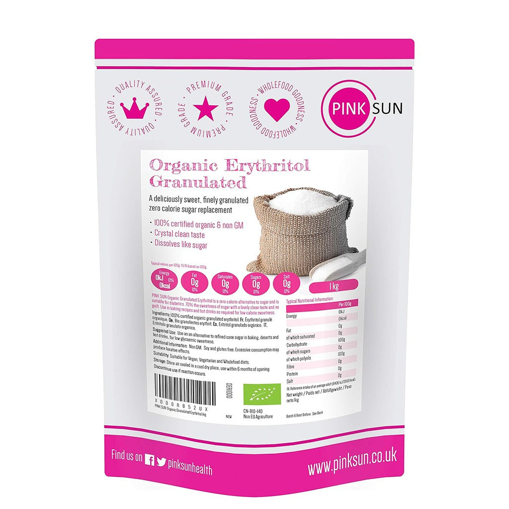 إيريثريتول بديل السكر عضوي خشن 1 كجم - Pink Sun Organic Erythritol Granulated 1Kg