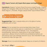 Organic Turmeric with Ginger and Black Pepper Capsules 180's