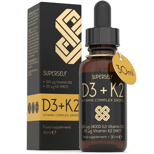 فيتامين د3+ك2 نقاط بالفم للبالغين 30 مل - SuperSelf Vitamin D₃+K₂ Liquid Drops For Adults 30 ml