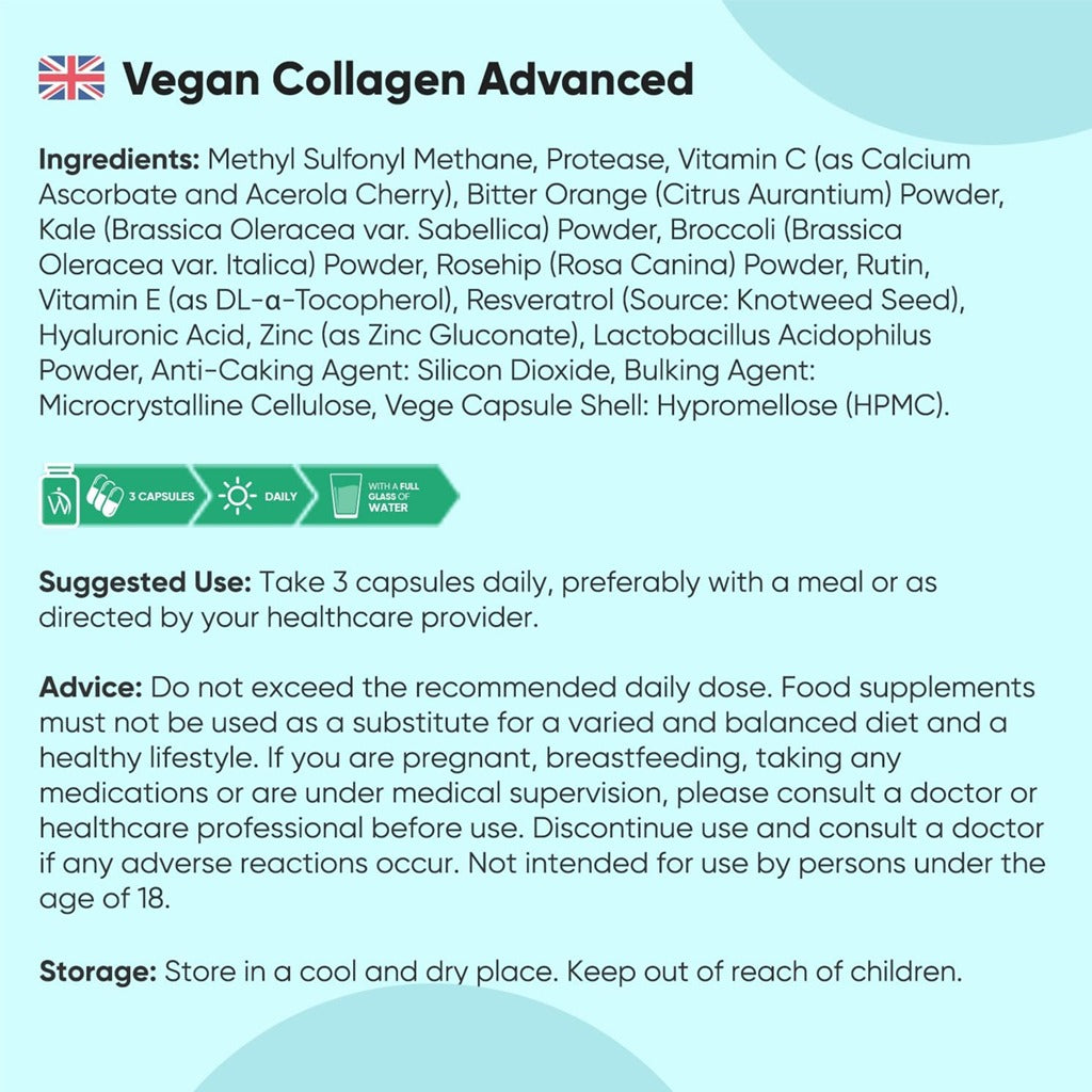 Vegan Collagen with Hyaluronic Acid 180 Capsules - Weight World Vegan Collagen Advanced Capsules 180's 