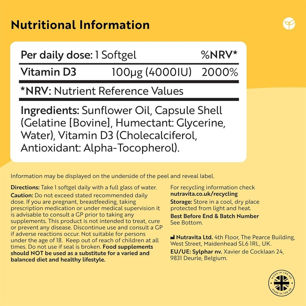 فيتامين د₃ 4000 وحدة دولية400 كبسولة - Nutravita Vitamin D₃ 4000 IU 400 Softgels
