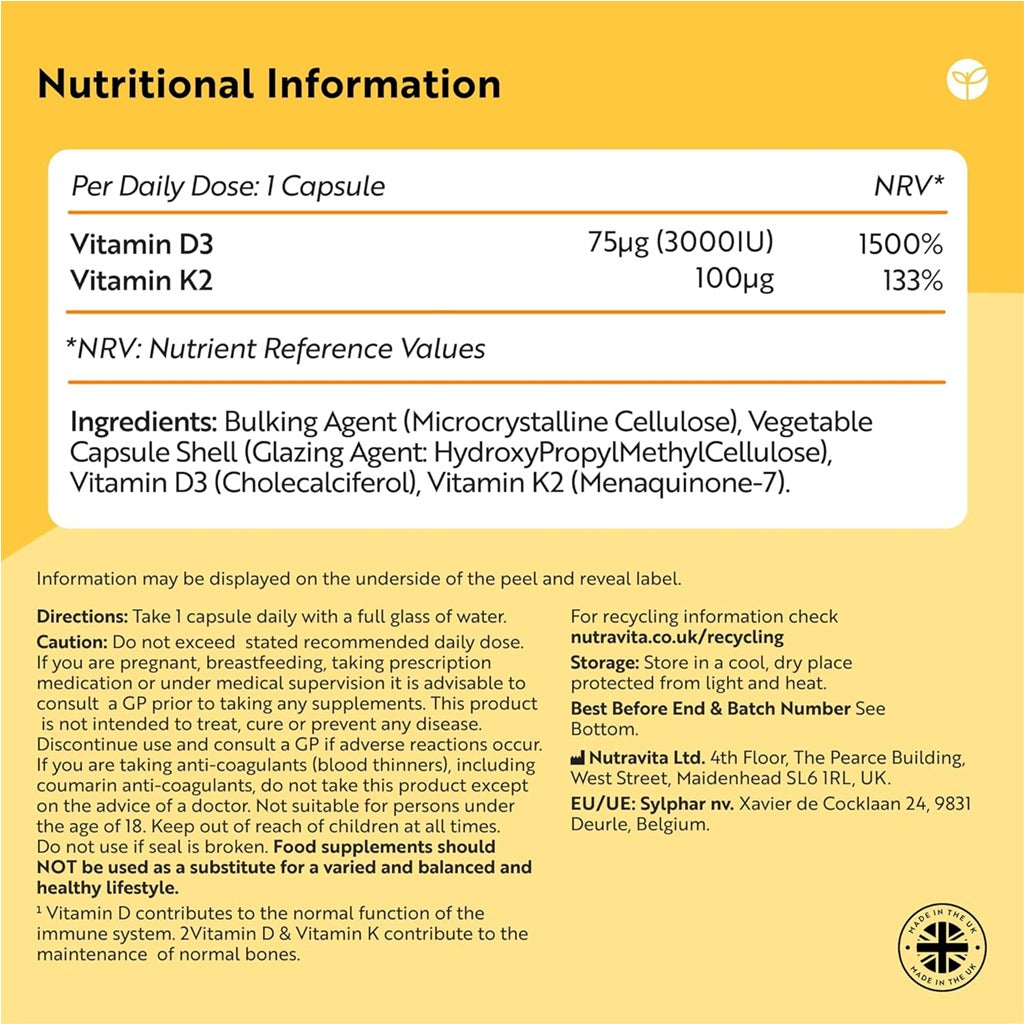 فيتامين د3 + ك2  120 كبسولة - Nutravita Vitamin D3 & K2 120 Capsules