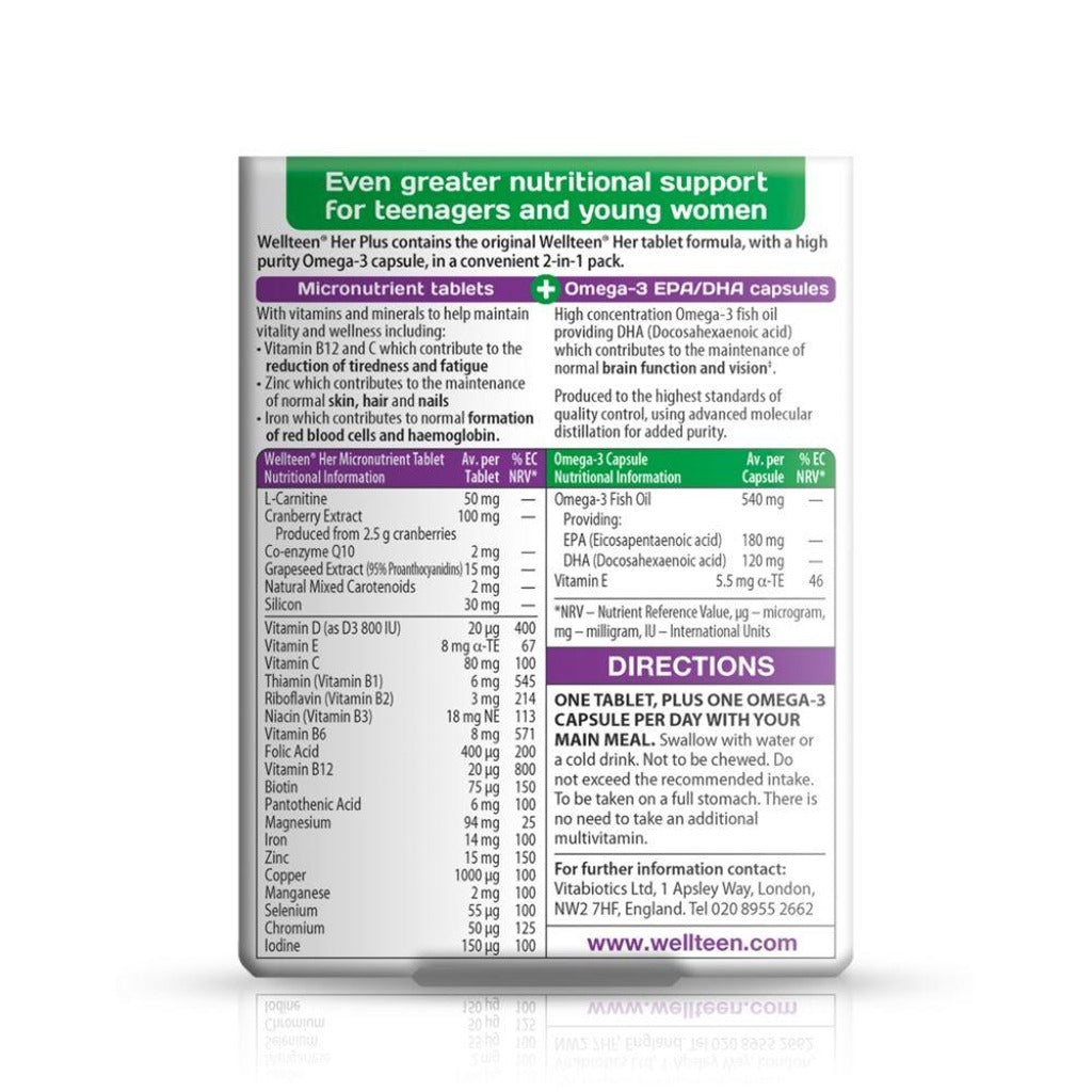 ويل تين هير بلس فيتامينات للطالبات مع اوميجا 56 قرص - Wellteen Her Plus 56 Tablets