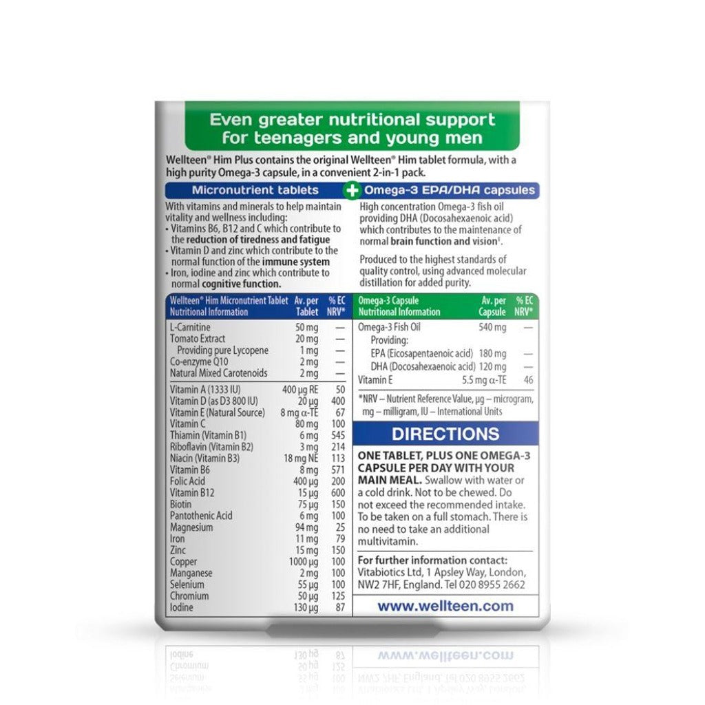 ويل تين هيم بلس فيتامينات للطلبة مع اوميجا 56 قرص - Wellteen Him Plus 56 Tablets