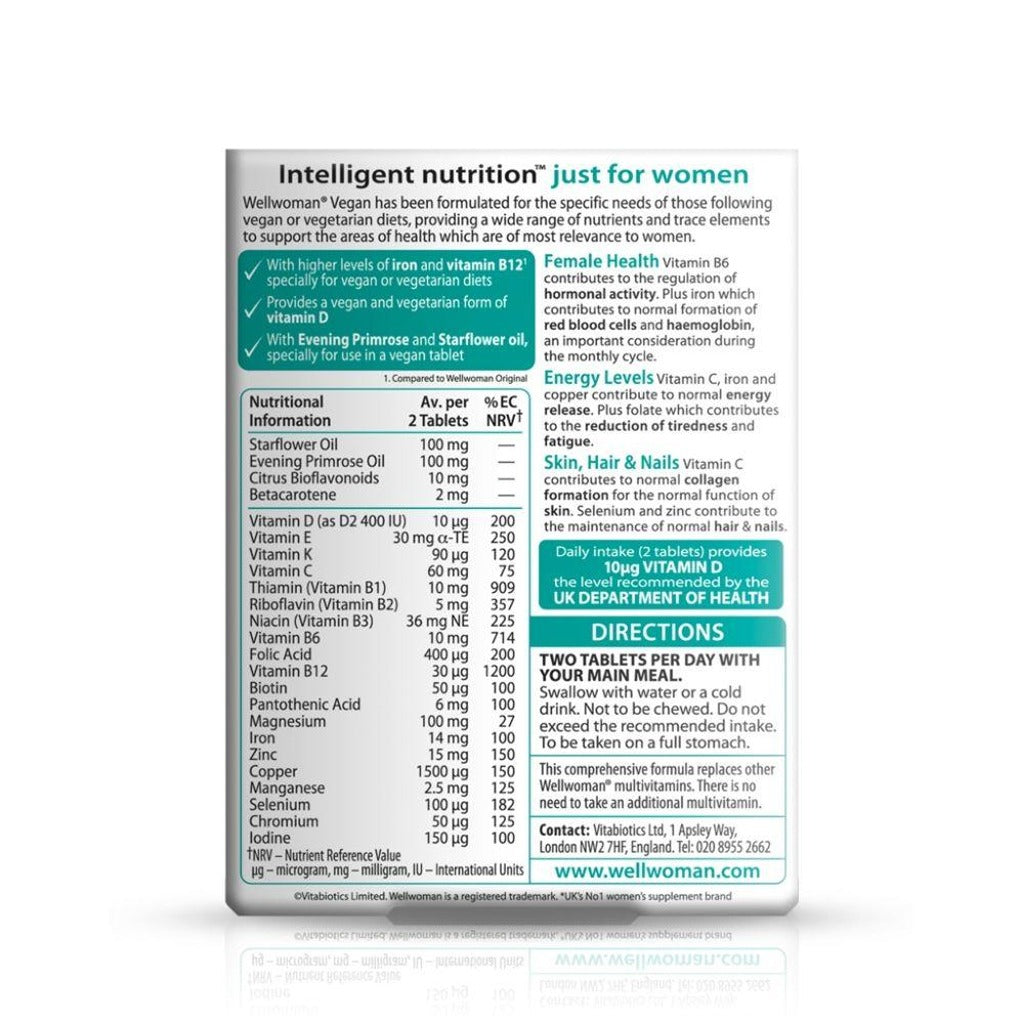 ويل ومان فيجان فيتامينات للسيدات النباتيين 60 قرص -  Wellwoman Vegan 60 Tablets