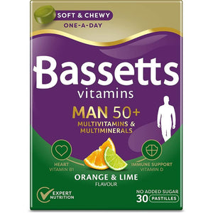 باسيتس فيتامينات للرجال فوق الخمسين 30 قرص باستيليا مضغ - Bassett's Vitamins Man 50+ Multivitamins & Multiminerals Pastilles 30's - Herbanta -  تسوق الان بأفضل سعر في السعودية
