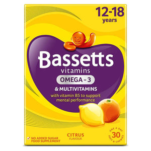باسيتس اوميجا 3 مع فيتامينات لعمر 12-18 سنة 30 قرص باستيليا مضغ - Bassetts Vitamins Omega 3 & Multivitamins 12-18 Years Pastilles 30's - Herbanta -  تسوق الان بأفضل سعر في السعودية