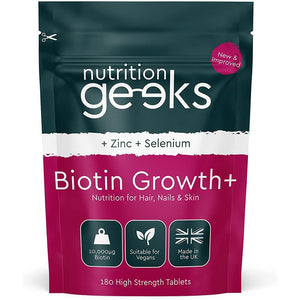 بيوتين 10,000 مكجم 180قرص - Nutrition Geeks Biotin Growth 10,000mcg Tablets 180's - Herbanta -  تسوق الان بأفضل سعر في السعودية