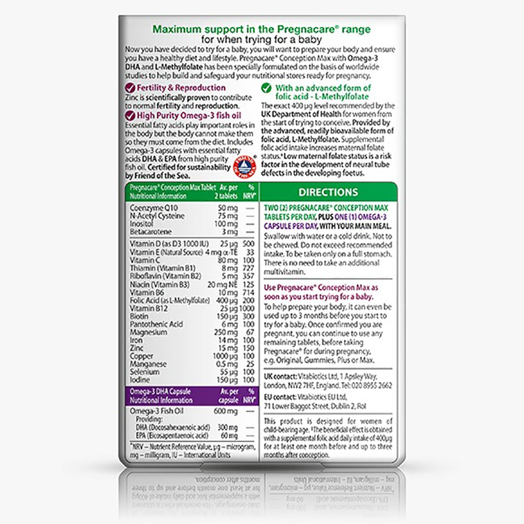 بريجناكير كونسيبشن ماكس 84 قرص - Pregnacare Conception Max 84's - Herbanta -  تسوق الان بأفضل سعر في السعودية