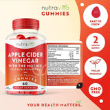 مركب خل التفاح مع فيتامين ب12 وحمض الفوليك 60 قطعة مضغ - Nutravita Apple Cider Vinegar Gummies 60’s